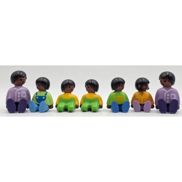 Vintage Playmobil 123 African American 7 Figures Dads Kids Babies 1990 Geobra - Picture 6 of 6
